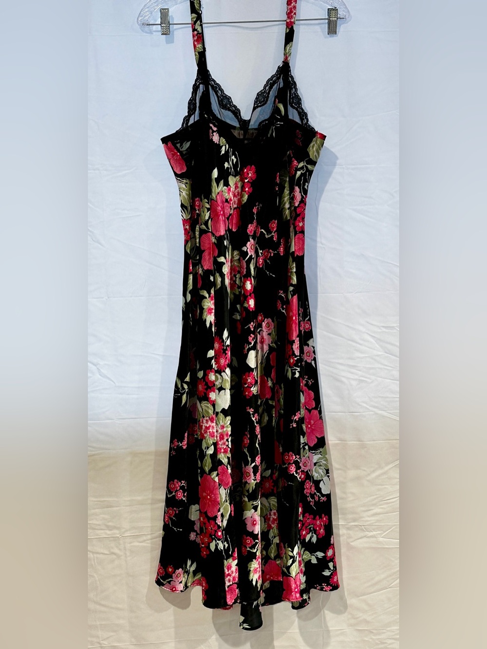 Cacique Black Floral Lace-Trim Midi Slip Dress - Women's